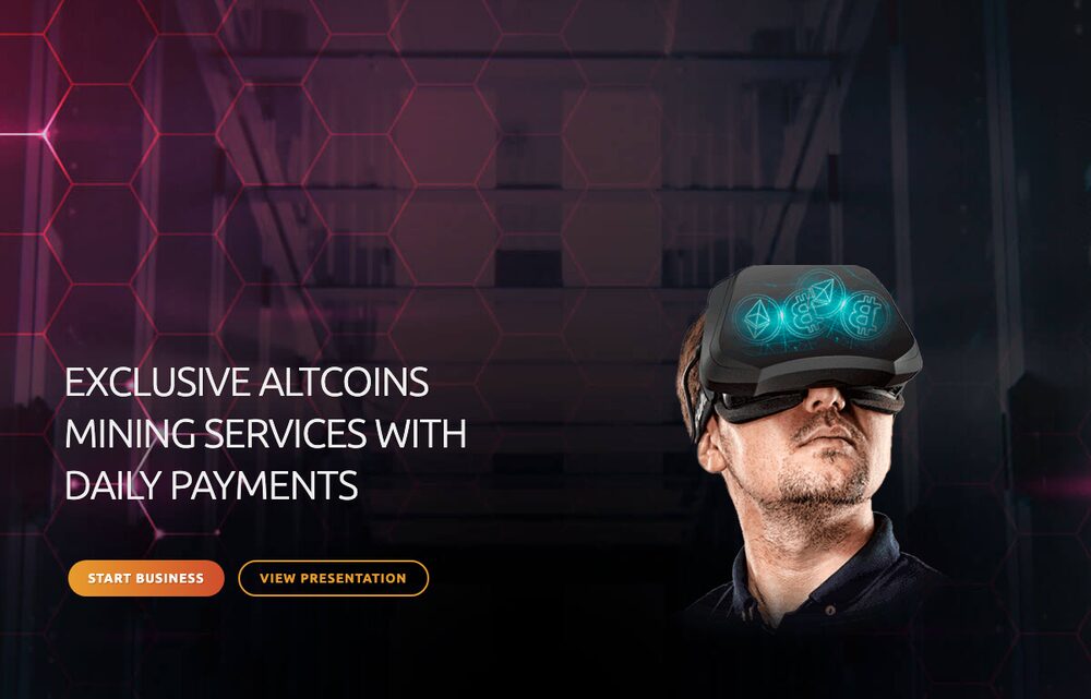 マイニングエクスプレス公式サイトのトップに表示された「EXCLUSIVE ALTCOINS MINING SERVICES WITH DAILY PAYMENTS（毎日支払いのアルトコインマイニングサービス）」の訴求
